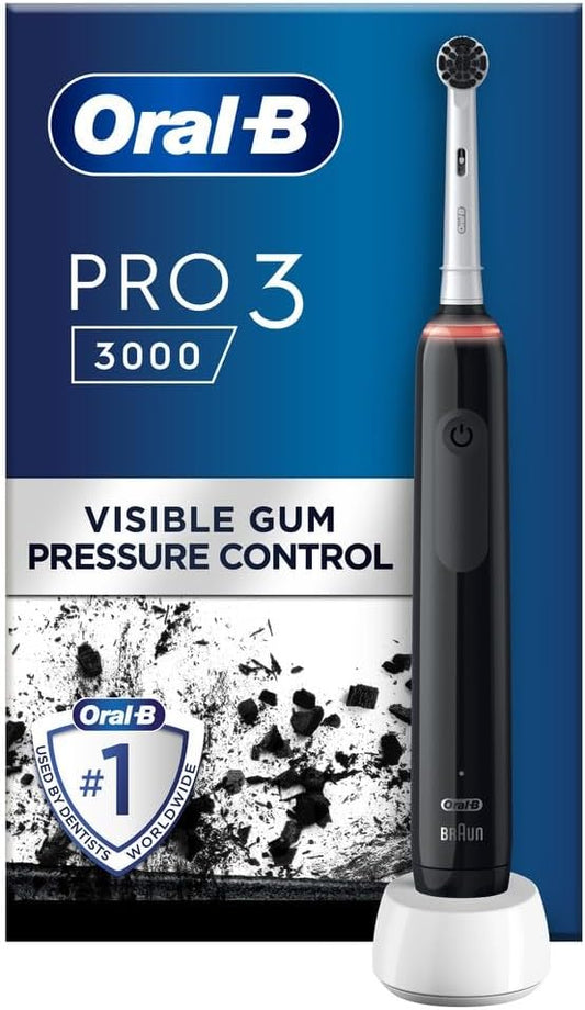 Oral-B Pro 3 Electric Toothbrushes For Adults, 1 Toothbrush Head With Charcoal Infused Bristles, 3 Modes With Teeth Whitening, 2 Pin Uk Plug, 3000, Black