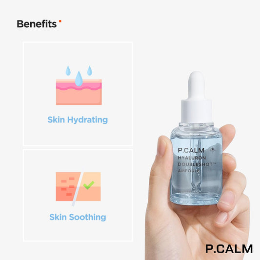 P.Calm Hyaluron Doubleshot Ampoule 30Ml | Vegan Deep Hydrating Facial Serum With Hyaluronic Acid, Gryceryl Glucoside, Centella Asiatica For Sensitive Skin | Korean Skincare