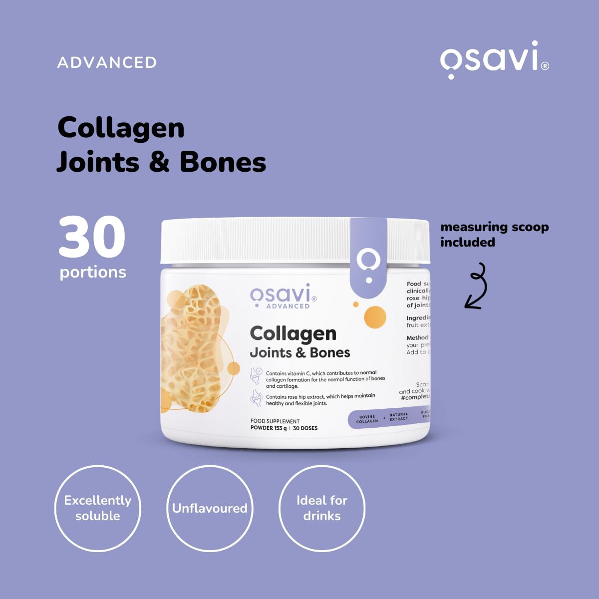Osavi Collagen Joints & Bones – 153 g Powder | FORTIBONE® Collagen Peptides & Rose Hip Extract for Joint Mobility, Bone Health, Bone Density, Flexibility Formation with Vitamin C : Amazon.co.uk: Health & Personal Care