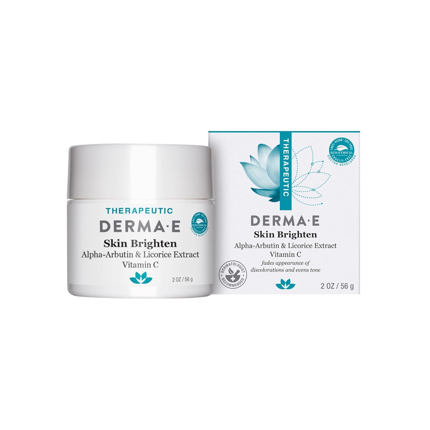 Derma-E Skin Brightening Cream – Lightening Cream For Dark Skin Spots – Natural Face And Body Brightener For Age Spots, Hyperpigmentation And Uneven Skin Tone, 2 Oz