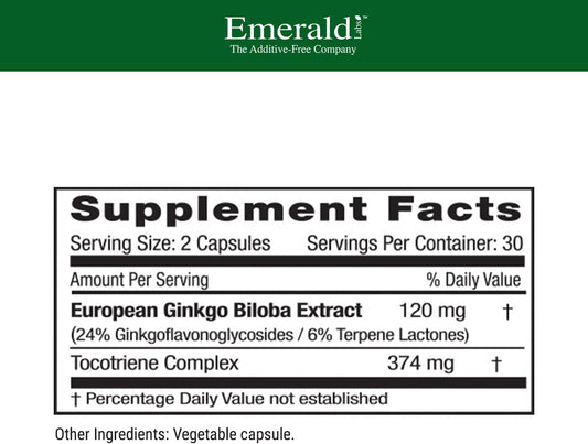 EMERALD LABS Ginkgo Biloba Extract - Brain Health Supplement - Offers Antioxidant & Energy Support - 60 Vegetable Capsules (30-Day Supply)