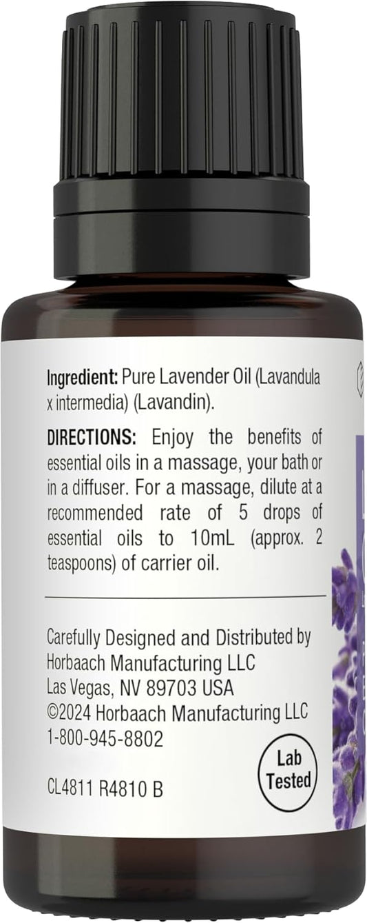 Horbäach Lavender Pure Essential Oil | .51 Fl Oz (15Ml) | For Massage, Bath, Or Home Diffusers