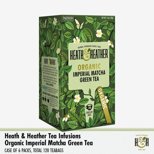 Heath & Heather Organic Imerial Matcha Teabags | Individually Wrapped Caffeine-Free Herbal Tea Infusion | 6 Pack Of 20, Total 120 Tea Bags