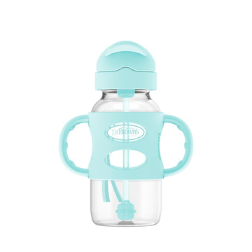 Dr. Brown'S Milestones Wide-Neck Sippy Straw Bottle With 100% Silicone Handles And Weighted Straw, 9 Oz/270 Ml, Green, 6M+