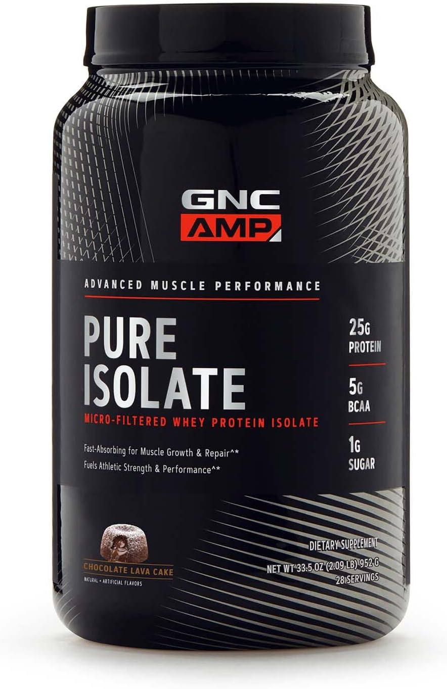 Gnc Amp Pure Isolate | Fuels Athletic Strength, Performance And Muscle Growth | Fast Absorbing | 25G Whey Protein Iso With 5G Bcaa | 28 Servings | Chocolate Lava Cake