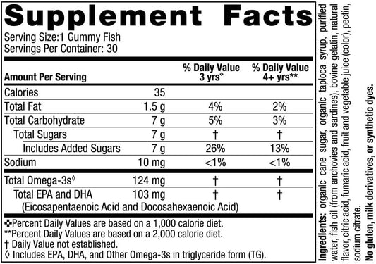 Nordic Naturals Nordic Omega-3 Gummy Fish, Tangerine - 30 Gummy Fish - 124 mg Total Omega-3s with EPA & DHA - Non-GMO - 30 Servings