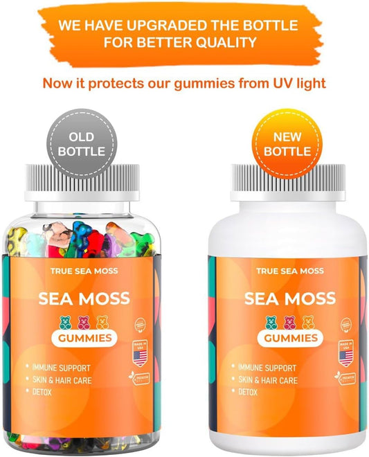 Sea Moss Gummies for Adults & Kids – Contains Irish Sea Moss + Burdock Root + Bladderwrack + Sodium – 60 Gummies for Stronger Immune, Healthier Skin & Hair, Detox – Made in USA