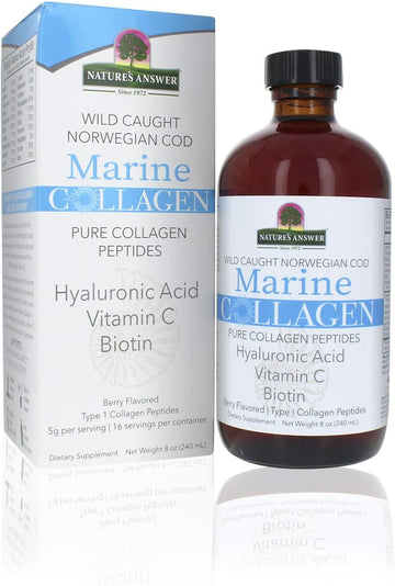 Nature'S Answer Marine Collagen Liquid | Wild Caught Norweigen Cod | Pure Collagen Peptides With Hyaluronic Acid & Biotin | Supports Healthy Hair, Skin, Nails, Bones & Joints | Gluten-Free 8Oz