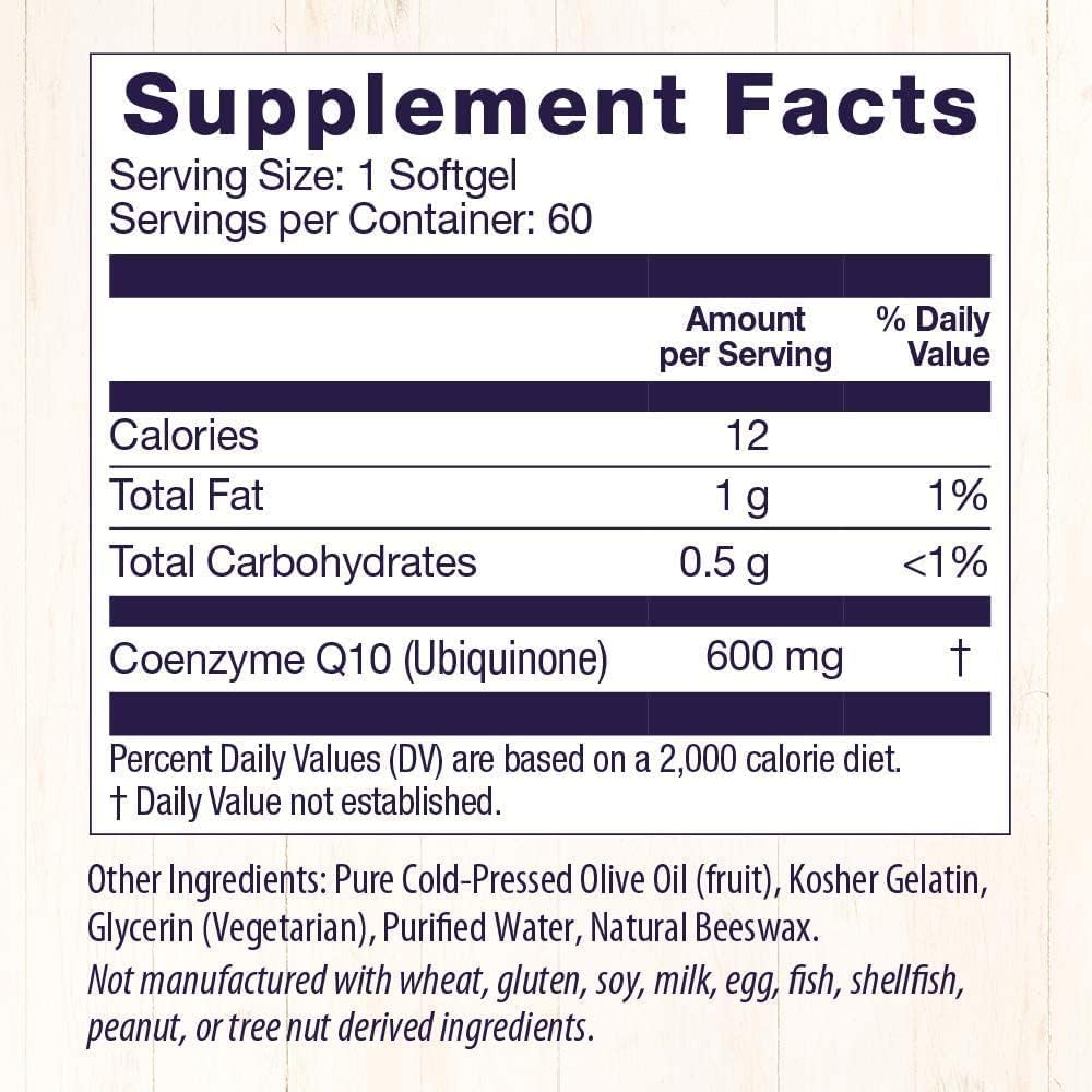 Healthy Origins CoQ10 (Kaneka Q10), 600 mg - Heart Health & Energy Supplement - Gluten-Free & Non-GMO Supplements - 60 Softgels