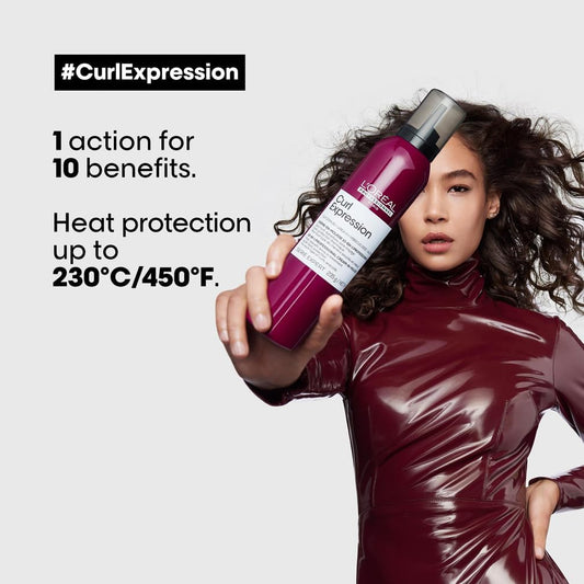 L'Oréal Professionnel Hair Mousse, With Heat Protection, For Curly & Coily Hair, 10-In-1 Multi-Benefit, With Glycerin, Urea H And Hibiscus Seed Extract, Serie Expert Curl Expression, 250 Ml