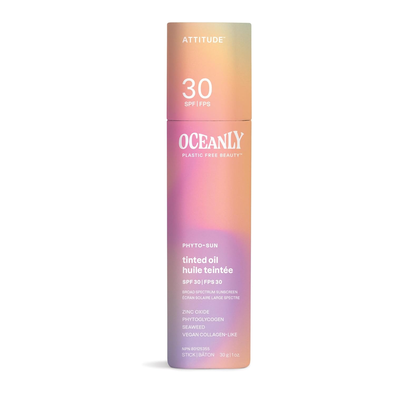 Attitude Oceanly Tinted Oil Stick With Spf 30, Ewg Verified, Plastic-Free, Broad Spectrum Uva/Uvb Protection With Zinc Oxide, Universal Tint, Unscented, 1 Ounce