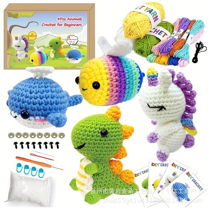 VALUEVIBES Beginner Crochet Kit for Adults and Kids – 4 Animal Projects with Yarn, Hook, Accessories & Step-by-Step Video Tutorials