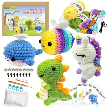 VALUEVIBES Beginner Crochet Kit for Adults and Kids – 4 Animal Projects with Yarn, Hook, Accessories & Step-by-Step Video Tutorials