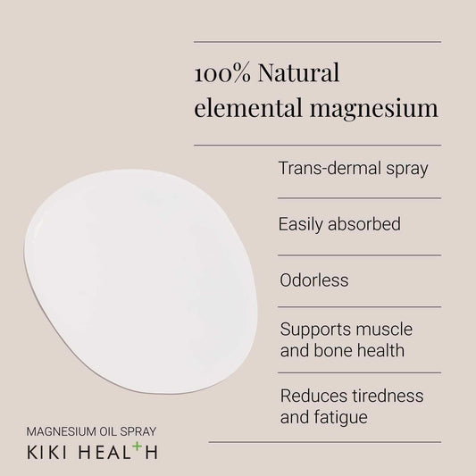 Kiki Health 100% Natural Magnesium Oil Spray | Rapid Absorption Odourless Formula | Muscle Relief | Zechstein Magnesium From Pristine 250M-Year-Old Seabed | Boost Overall Well-Being Naturally - 125Ml