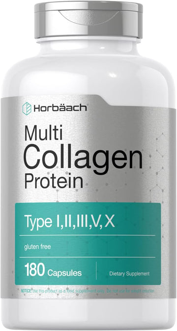 Horbäach Multi Collagen Protein 2000 Mg | 180 Capsules | Type I, Ii, Iii, V, X | Keto & Paleo Friendly, Gluten Free Supplement