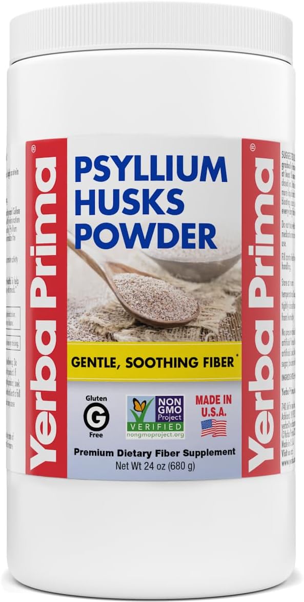 Yerba Prima Psyllium Husk Powder - 24 oz - Fine Ground, Unflavored, Sugar Free - Natural Fiber Supplement - Also for Baking - Contains Both Soluble & Insoluble Bulk for Regularity Support