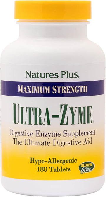 Natures Plus Ultra-Zyme - 180 Tablets, Pack Of 2 - Maximum Strength Digestive Enzyme Supplement With Acidophilus & Glutamic Acid - Gluten Free - 180 Total Servings