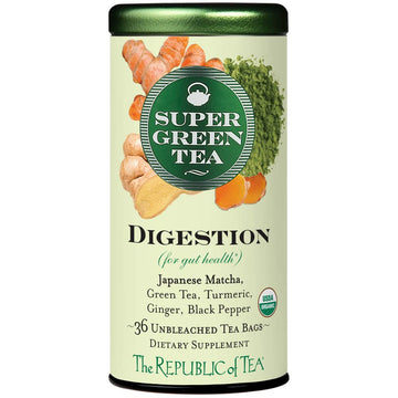 The Republic Of Tea - Organic Digestion Supergreen Tea Tin, 36 Tea Bags, Naturally Caffeinated Japanese Matcha And Green Tea