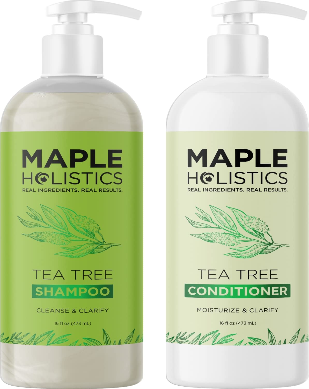 Tea Tree Shampoo and Conditioner Set - Sulfate Free Clarifying Shampoo and Conditioner for Oily Hair & Scalp Care with Australian Tea Tree Oil - Complete Dry Scalp Treatment for Build Up (16 Fl Oz)