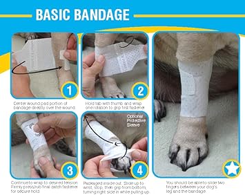 Basic Leg Bandages For Dogs, Cats, Pets -First- Aid Non Adhesive Fur Friendly, Soft Stretch Wound Care, Hot Spots, Fungus, Adjustable Fastening Strap Value Pack (2Xs/Xs 12-Pack)