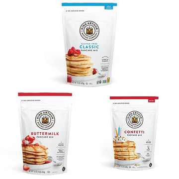 King Arthur Ultimate Pancake Bundle, Contains One of Each: Gluten Free Pancake Mix 15 Oz, Buttermilk Pancake Mix 16 Oz, Confetti Pancake Mix 15 Oz, Just Add Water