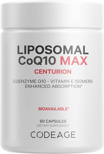 Codeage Liposomal CoQ10 Supplement Max - Vitamin E Isomers Tocopherols - 250mg Coenzyme Q10 - Cardiovascular & Energy Support Pills - Non-GMO, Vegan, Gluten-Free - 2 Month Supply - 60 Capsules