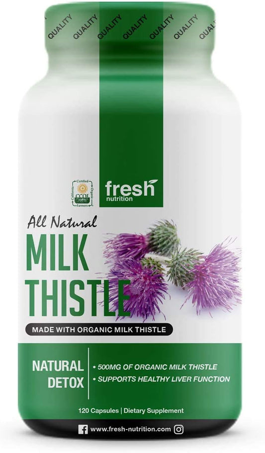 Fresh Nutrition Milk Thistle Organic - 120 Servings of 2000mg - Strong – 4 Month Supply – CCOF Organic - Silymarin Thisilyn Seed Standardized Extract 4:1 Capsules - Made in The USA : Health & Household