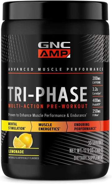 Gnc Amp Tri-Phase Multi-Action Pre-Workout | Supports Muscle Performance & Endurance | Lemonade | 30 Servings