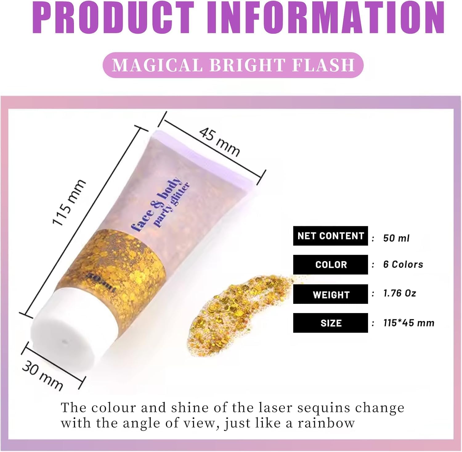 Beliky Girl Body Glitter Gel, 50ML Face Glitters Body Gel Sequins Shimmer Liquid Eyeshadow, Mermaid Sequins Liquid Holographic Glitter Gel, Chunky Glitter for Face Hair Nails (Gold) : Amazon.co.uk: Beauty