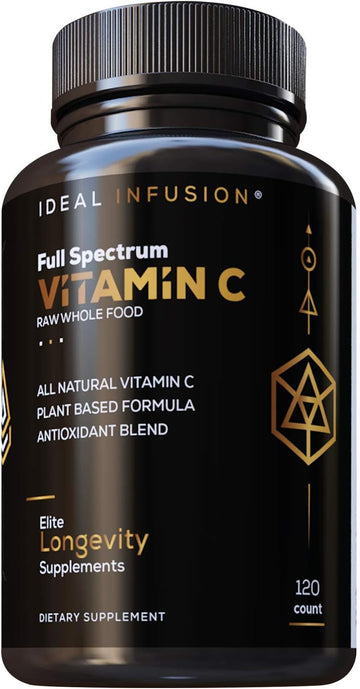 Ideal Infusion Raw Whole Food Vitamin C Complex: 100% Plant Based Vitamin C Made with Oranges and Food Based Bioflavanoids (60 Servings) No Synthetic Ascorbic Acid, Vegan