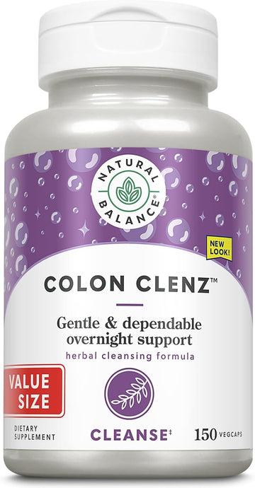 Natural Balance Colon Clenz | Herbal Colon Cleanse & Detox Supplement | Gentle & Dependable Overnight Formula (150 Ct)