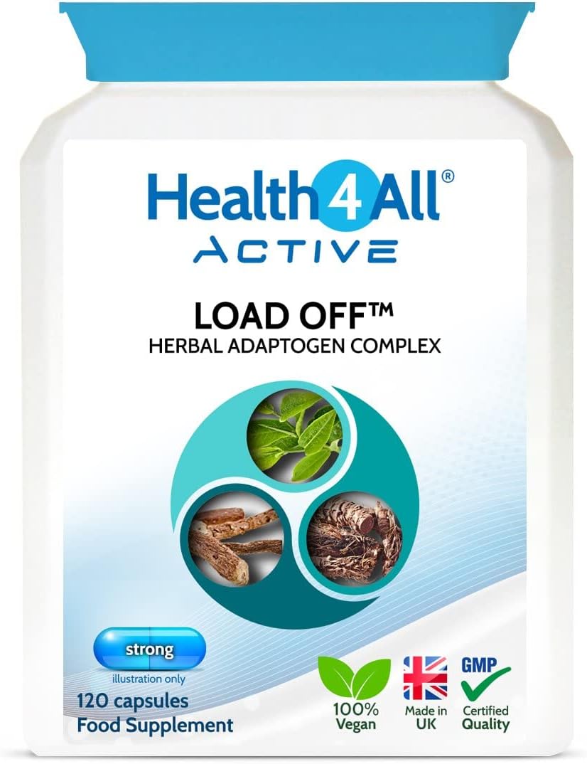 Health4All Load Off Adaptogen Complex 120 Capsules 2 Months Supply, Ashwagandha, Rhodiola Rosea & L-Theanine, Anxiety And Stress Support Supplement, Vegan Capsules (Not Tablets) | Made In Uk
