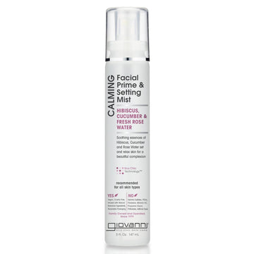 Giovanni Calming Facial Prime Setting Mist - Hibiscus, Cucumber & Fresh Rose Water, Set & Relax Skin For A Beautiful Complexion, On The Go Hydration, Use Before & After Applying Makeup - 5 Fl Oz