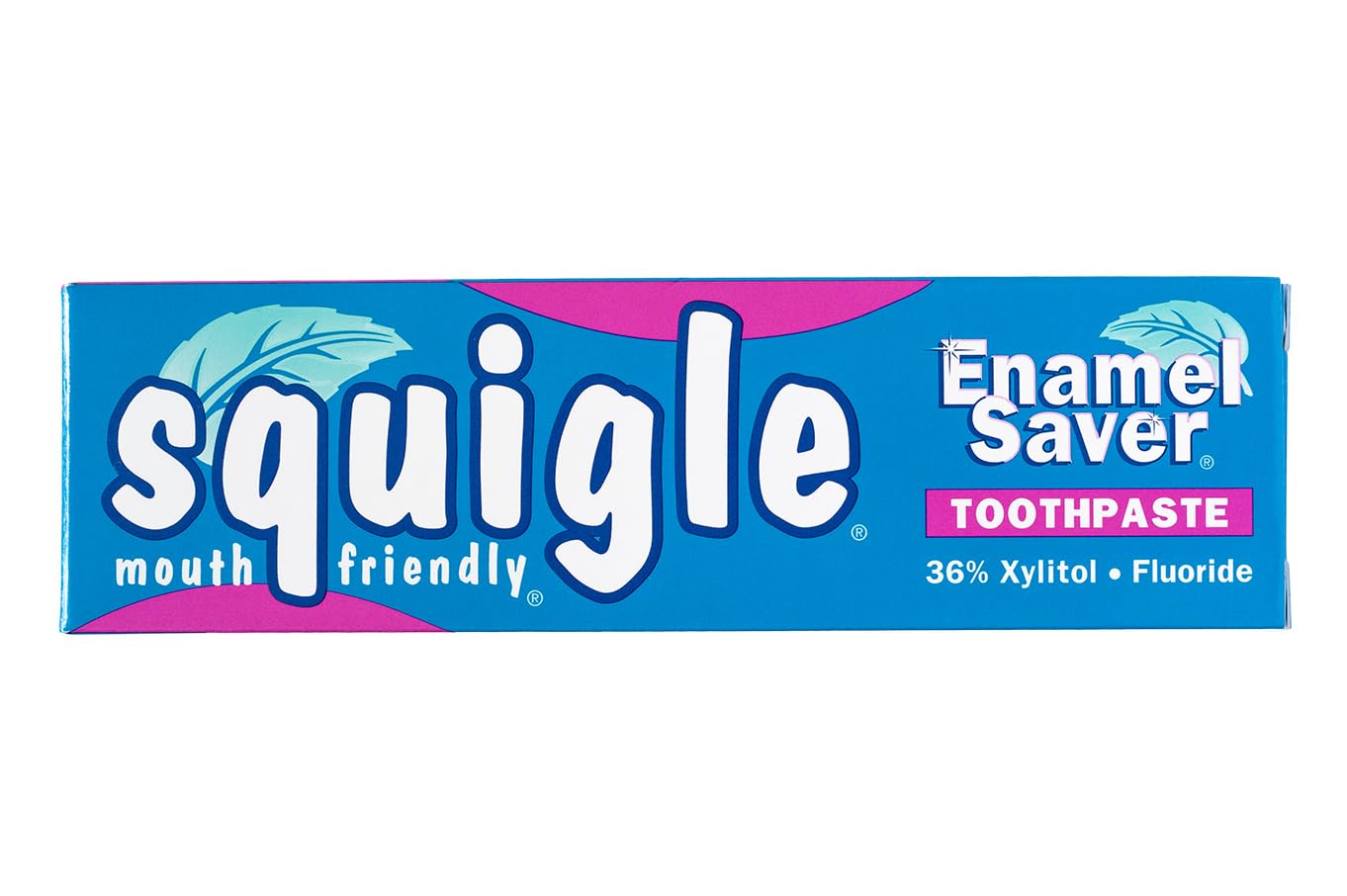 Squigle Enamel Saver Toothpaste, Canker Sore Treatment and Prevention, SLS Free Toothpaste, 36% Xylitol Toothpaste, Prevents Cavities, Perioral Dermatitis, Bad Breath, Chapped Lips - 1 Pack