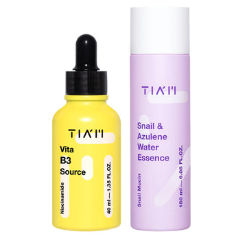 Tiam Glow & Calming Duo: Vita B3 Source With Snail & Azulene Water Essence For Dull And Sesitive Skin, Radiance, Calming Effect, Korean Skincare Set