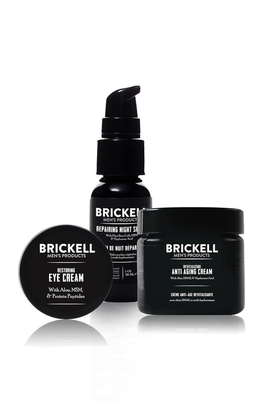 Brickell Men's Advanced Anti-Aging Routine, Night Face Cream, Vitamin C Facial Serum and Eye Cream, Natural and Organic, Unscented, Skin Care Gift Set