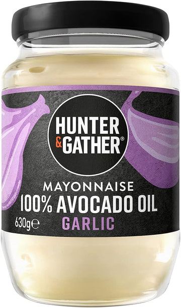 Hunter & Gather Garlic Avocado Oil Mayonnaise 250G | Seed Oil Free I Made With Pure Avocado Oil & British Free Range Egg Yolk | Paleo, Keto, Sugar And Gluten Free Avocado Mayo