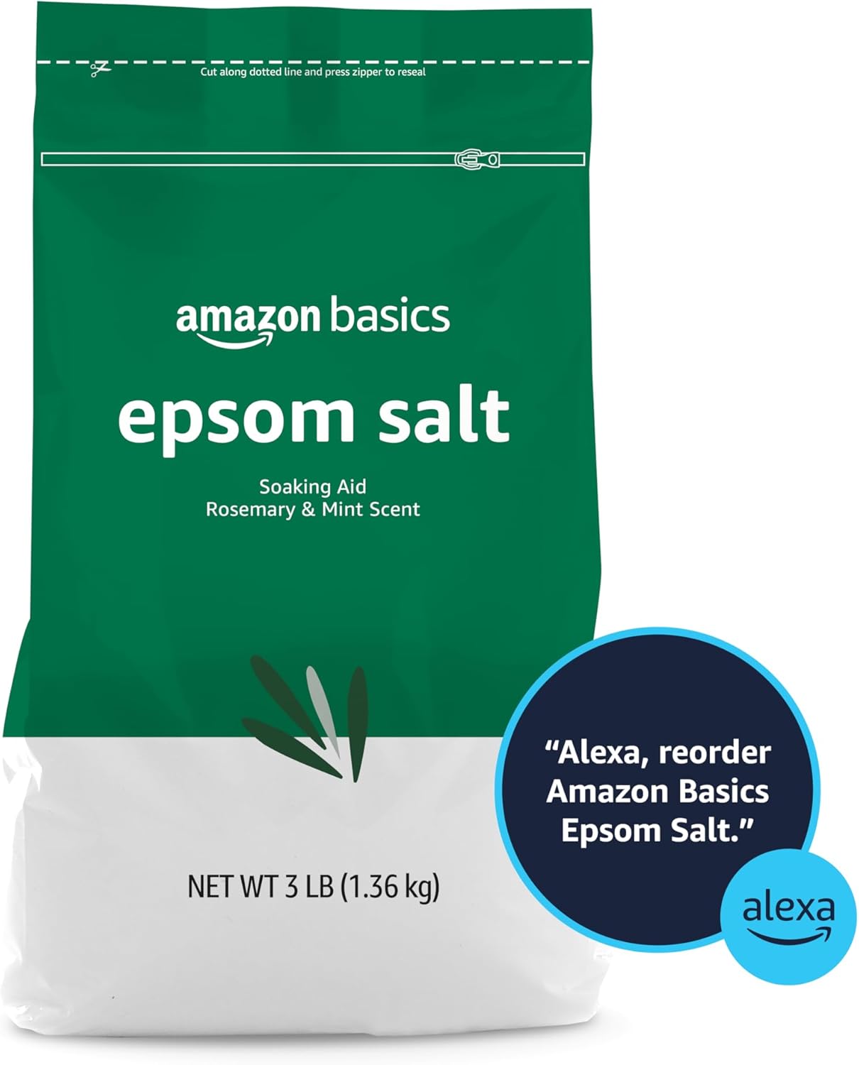 Amazon Basics Epsom Salt Soaking Aid, Rosemary & Mint Scent, 3 pound (Pack of 1) (Previously Solimo) : Beauty & Personal Care