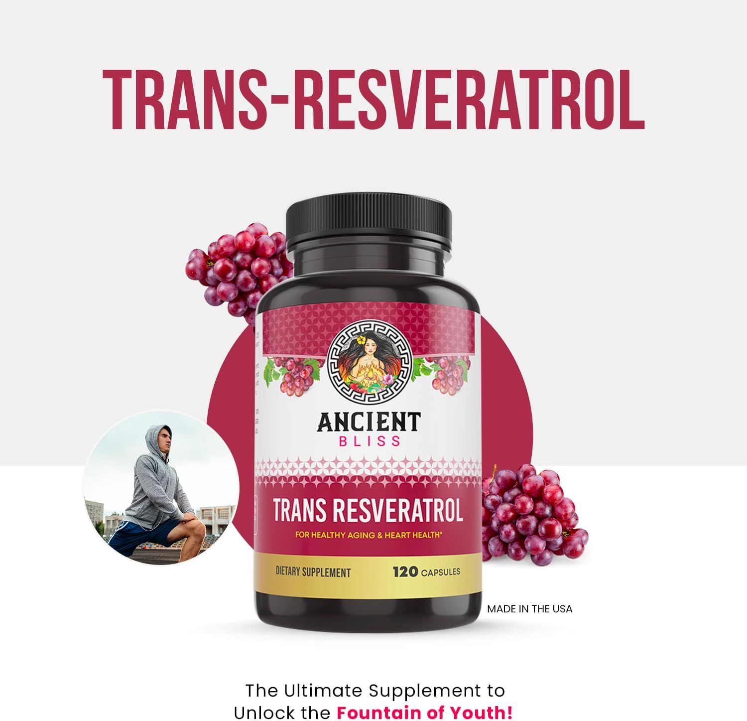 Ancient Bliss Resveratrol Powerful Antioxidant Supplement with Green Tea, Grape Seed Extract, Cardiovascular, Vitality & Immune Support Supplement for Men & Women : Health & Household