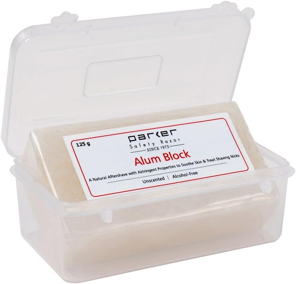 Parker Large Alum Block With Travel Case (125 G./4.4 Oz.) - A Natural Aftershave With Antiseptic Properties - An Essential Item For Every Wet Shaver