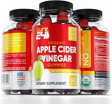 Organic Apple Cider Vinegar Gummies, Vegan & Non-Gmo, Gluten Free, Gelatin Free, Acv Supplement Gummies For Adults, 60 Count, Made In Usa, (60 Gummies)