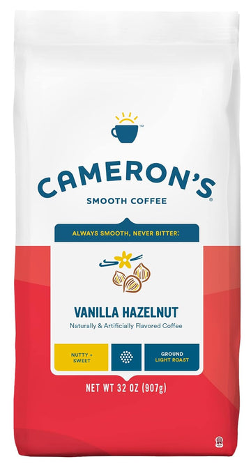 Cameron's Coffee Roasted Ground Coffee Bag, Flavored, Vanilla Hazelnut, 32 Ounce, (Pack of 1)