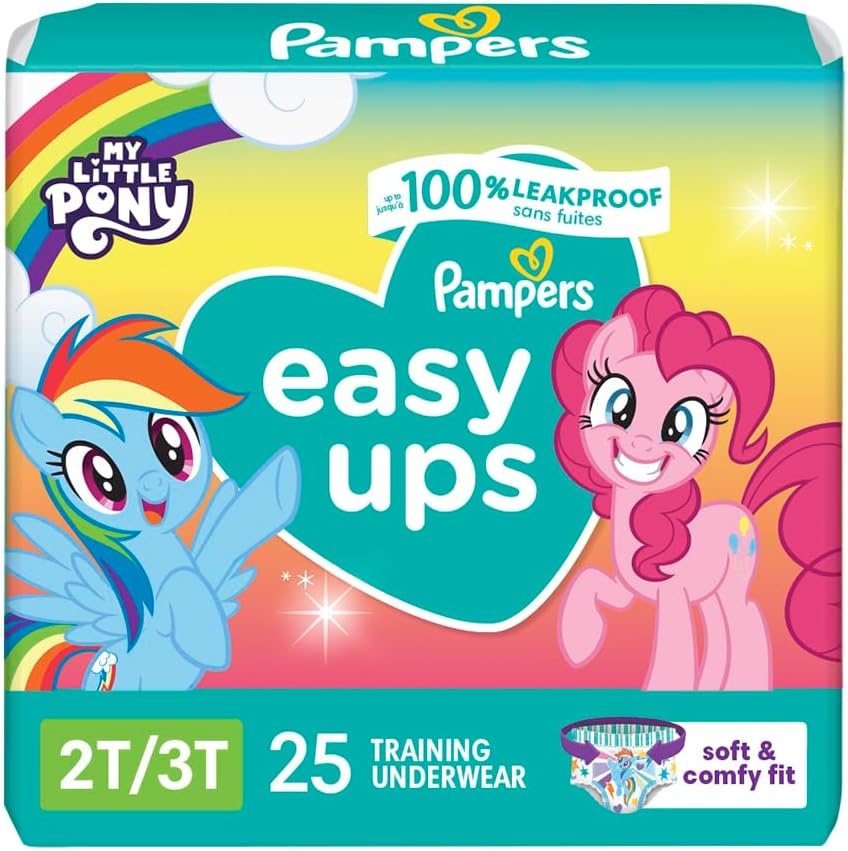 Pampers Easy Ups Girls & Boys Potty Training Pants - Size 2T-3T, 25 Count, My Little Pony Training Underwear (Packaging May Vary)