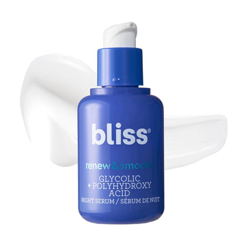 Bliss Renew & Smooth Night Face Serum | Aha Glycolic + Polyhydroxy Acid Blend | Exfoliates & Brightens Dull Skin | Hydrates & Refines For Radiant, Glowing Skin | Vegan & Dermatologist Tested | 1 Fl Oz