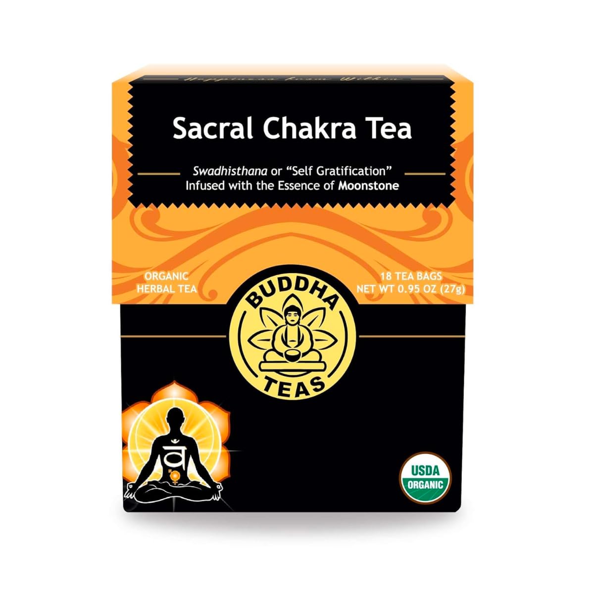 Buddha Teas - Sacral Chakra Tea - Organic Herbal Tea - For Creativity, Sensuality & Connection - With Calendula, Fennel, Damiana & Moonstone Essence - 100% Kosher & Non-Gmo - 18 Tea Bags (Pack Of 1)