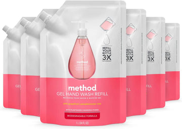 Method Gel Hand Soap Refill, Pink Grapefruit, Biodegradable Formula, 34 Fl Oz (Pack Of 6)