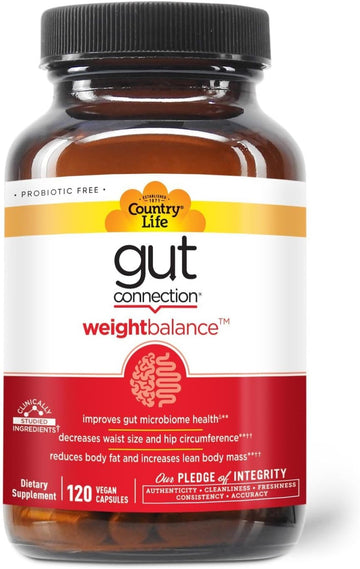 Country Life Gut Connection Weight Balance 120 Vegan Capsules, Certified Gluten Free, Certified Vegan, Non-Gmo Verified