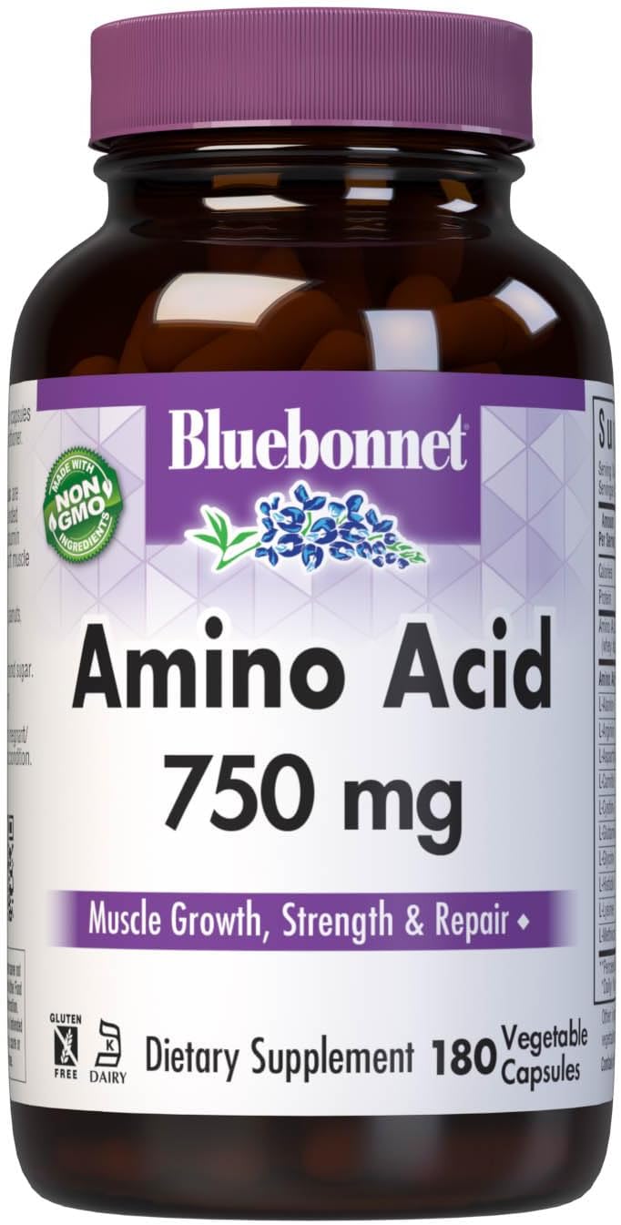 Bluebonnet Amino Acid 750 Mg Vitamin Capsules, White, 180 Count