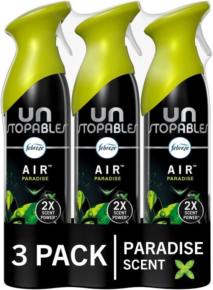 Febreze Unstopables Air Effects Odor-Fighting Air Freshener Paradise, 8.8 oz. Aerosol Can, Pack of 3 Multicolor : Everything Else