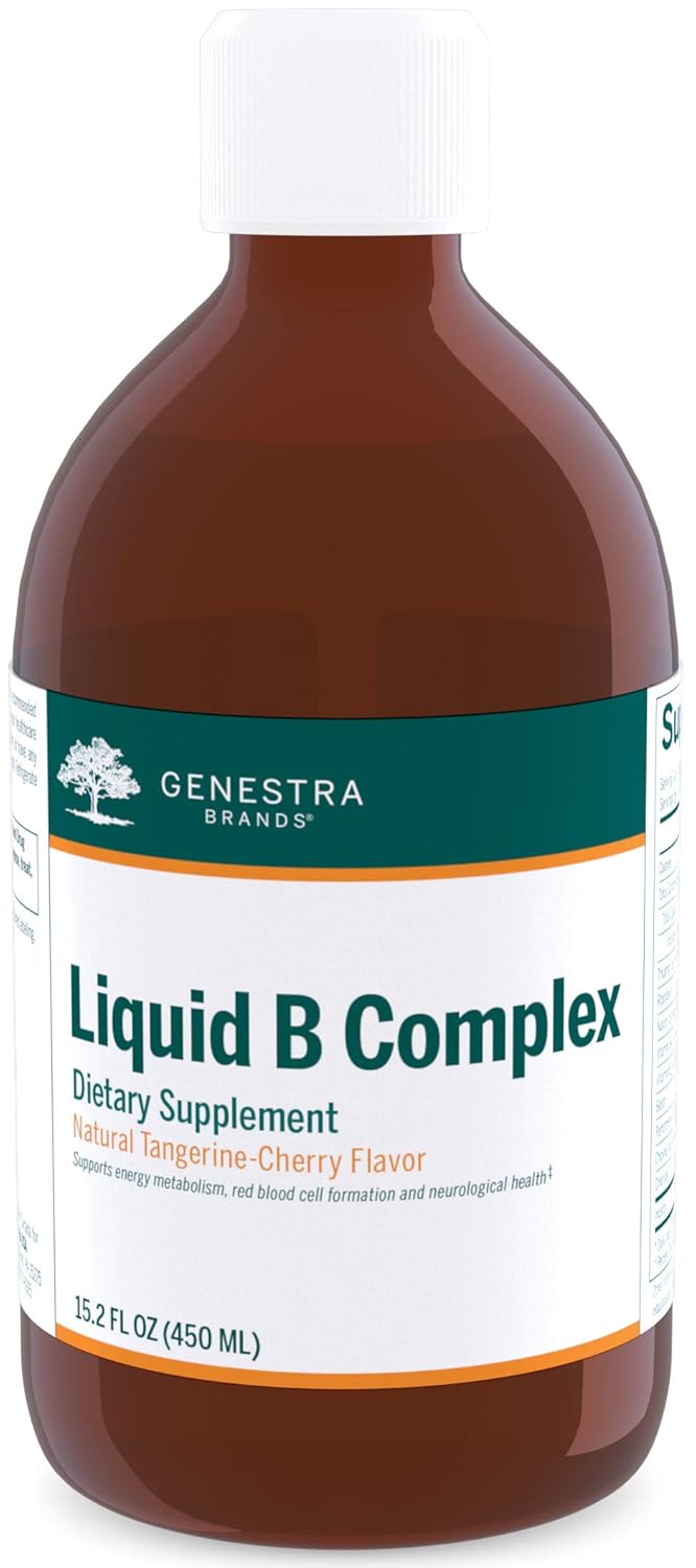 Genestra Brands Liquid B Complex | Broad Spectrum B-Vitamin Complex To Support Energy Metabolism, Red Blood Cell Formation, And Neurological Health | 15.2 Fl. Oz. | Natural Tangerine-Cherry Flavor